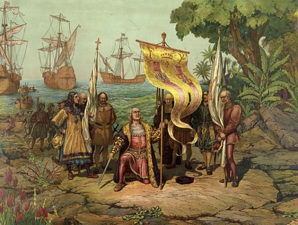 כריסטופר קולומבוס מגלה את אמריקה. ציור: L. Prang & Co., Boston 1893