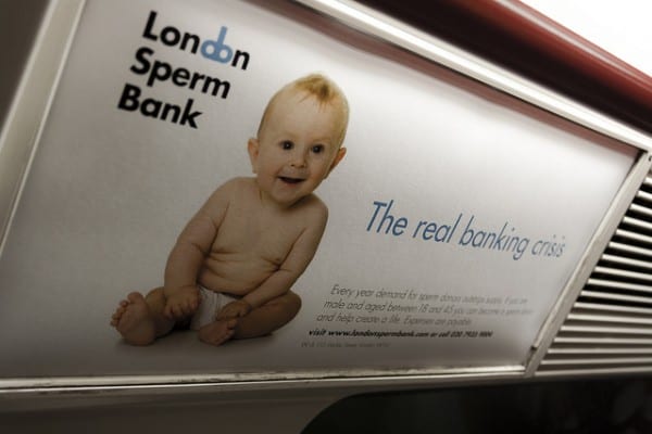 פרסומת לבנק הזרע ברכבת התחתית בלונדון. צילום: סטפן מוסי, פליקר 