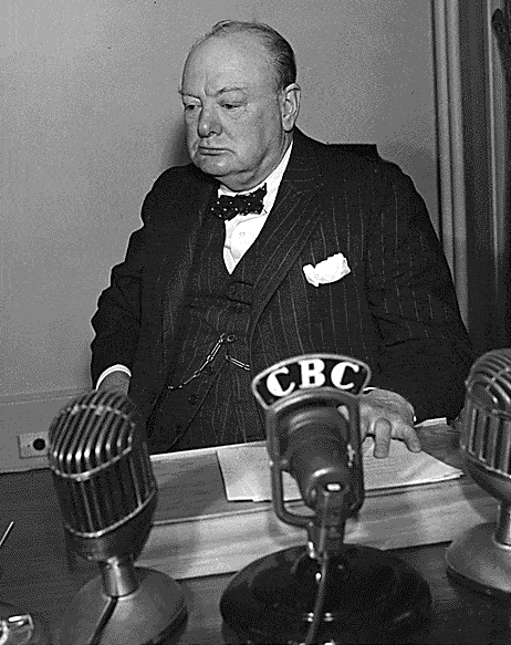 וינסטון צ'רצ'יל בוועידה בקוויבק שבקנדה, 1943. באדיבות ספריית פרנקלין ד. רוזוולט 