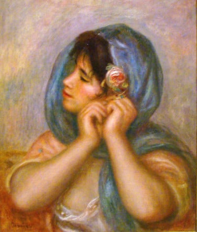רנואר, "אישה צעירה עונגת עגיל"