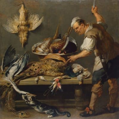 פרנס סניידרס, הרמיטז', טבח ליד שולחן מטבח עם חיות שניצודו