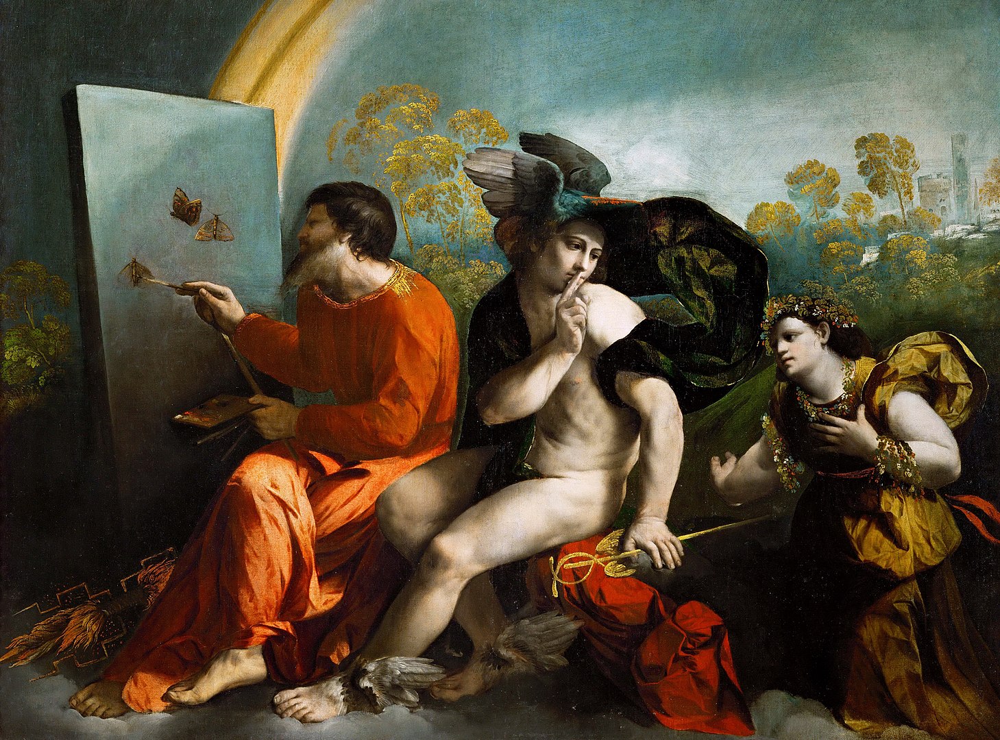 דוסו דוסי, מרקוריוס משתיק את וירטוס בזמן שזאוס מצייר