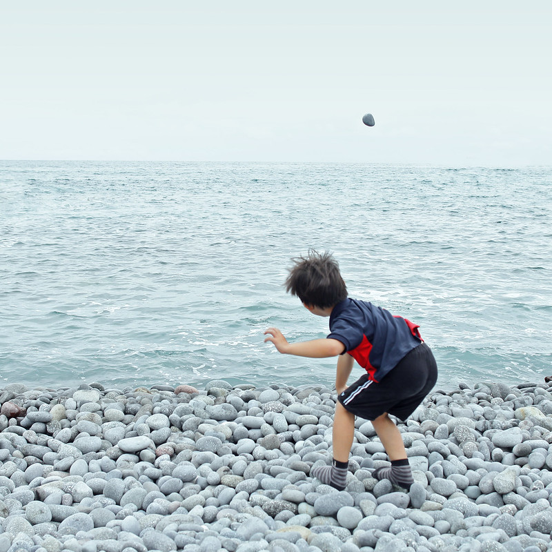 ילד, אבן, ים, חוף